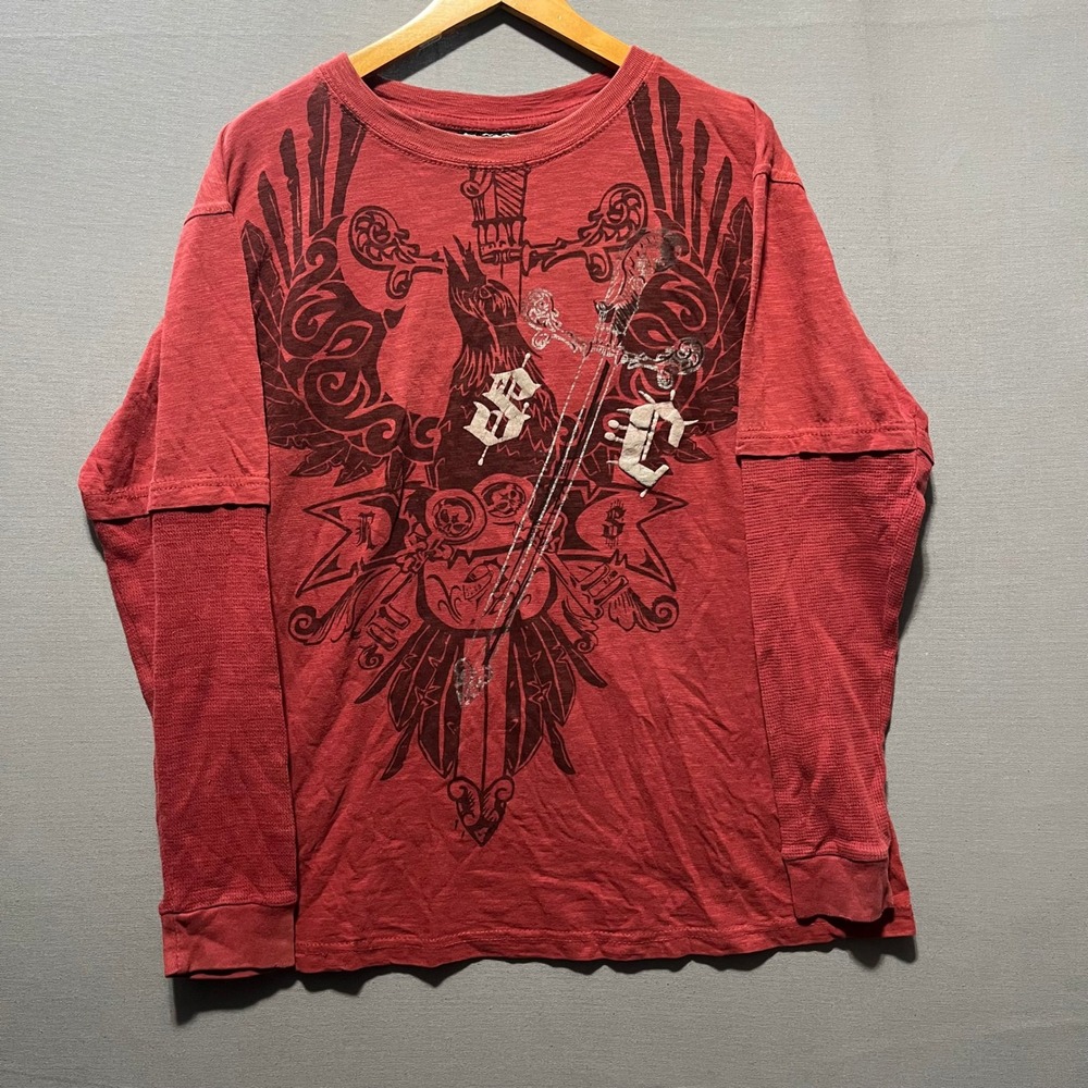 Sacred Crown Red Graphic Long Sleeve Thermal Layered Shirt Large Rebel Royalty